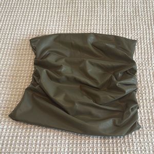 Ruched faux leather strapless top